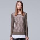 Women's Simply Vera Vera Wang Mock-layer Lace Sweater, Size: Xl, Lt Brown