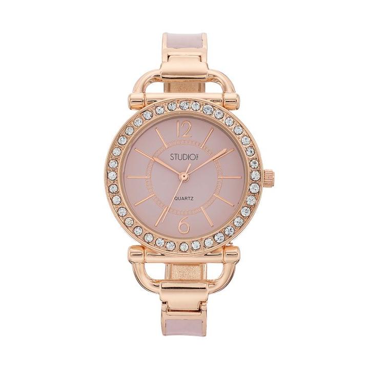 Studio Time Women's Crystal Hinged Cuff Watch, Size: Medium, Pink