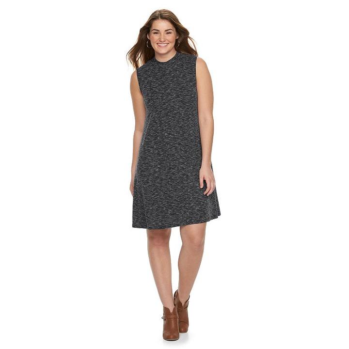 Juniors' Plus Size Almost Famous Ribbed Mockneck Swing Dress, Girl's, Size: 1xl, Black