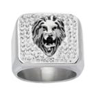Stainless Steel Crystal Lion Ring, Men's, Size: 10, Grey