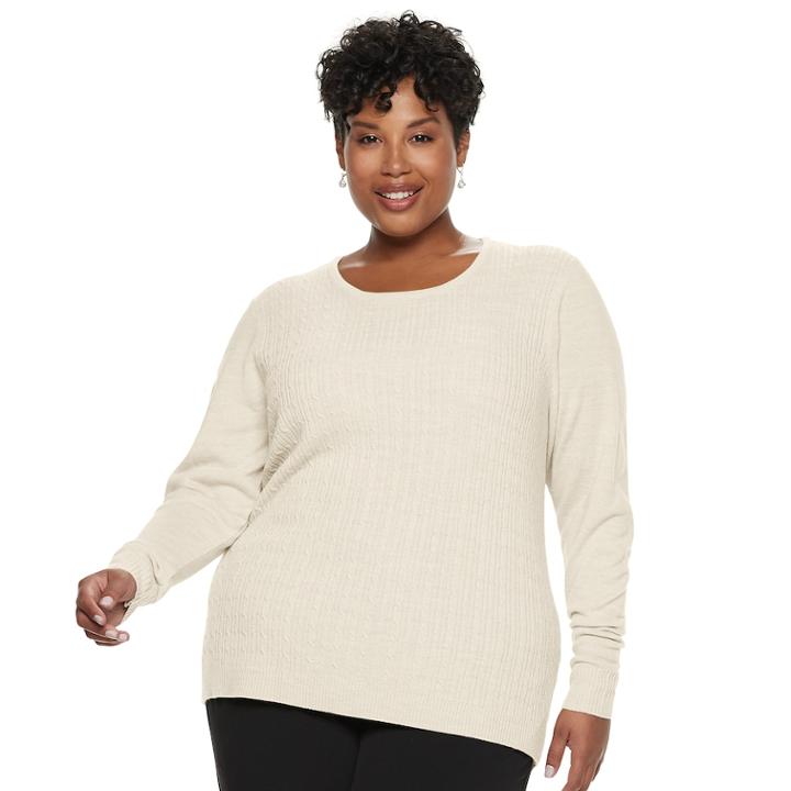 Plus Size Napa Valley Cable-knit Crewneck Sweater, Women's, Size: 1xl, Natural