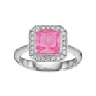 Sterling Silver Cubic Zirconia Square Halo Ring, Women's, Size: 7, Pink