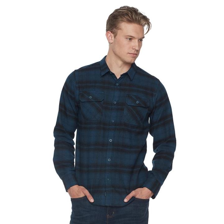 Men's Burnside Flannel Button-down Shirt, Size: Small, Dark Blue
