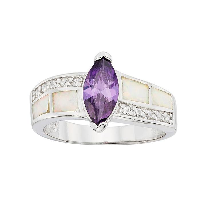 Cubic Zirconia & Lab-created Opal Sterling Silver Marquise Ring, Women's, Size: 6, Purple
