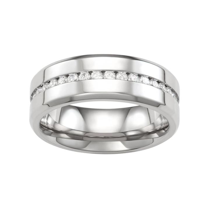 Men's Stainless Steel Cubic Zirconia Band, Size: 10, White