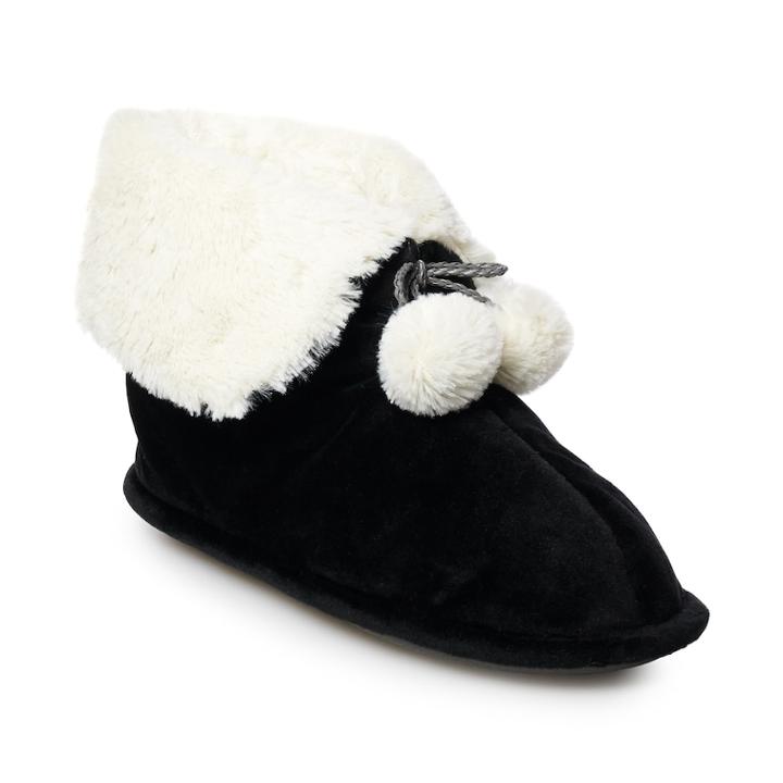 Women's Cuddl Duds Velour Snuggle Up Bootie Slippers, Size: Small, Black
