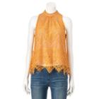 Women's Lc Lauren Conrad Mockneck Lace Top, Size: Medium, Yellow