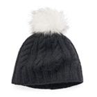 Women's Sijjl Cable-knit Faux Fur Pom-pom Wool Beanie, Multicolor