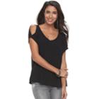 Women's Rock & Republic&reg; Cold-shoulder Crepe Tee, Size: Xs, Black