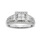 Diamond Tiered Square Halo Engagement Ring In 10k White Gold (1 Carat T.w.), Women's, Size: 5.50