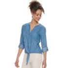Juniors' Candie's&reg; Tie-front Chambray Top, Teens, Size: Xs, Med Blue