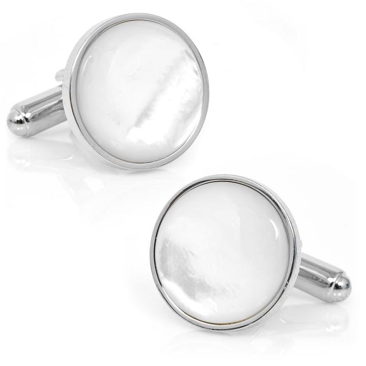 Silver And Mother Of Pearl Rhodium-plated Cuff Links, Men's, Multicolor
