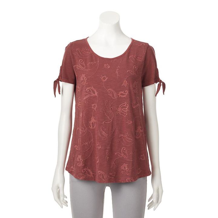 Women's Sonoma Goods For Life&trade; Embroidered Tee, Size: Large, Red/coppr (rust/coppr)