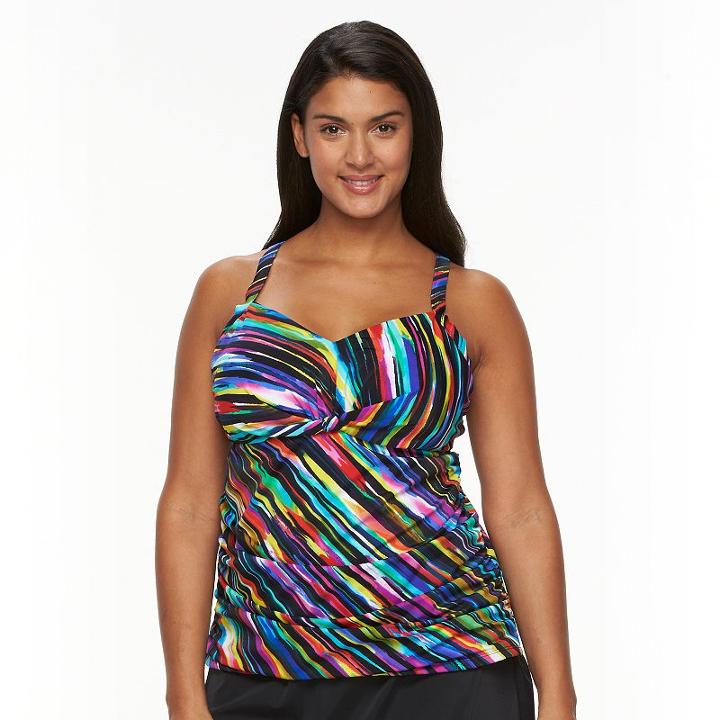 Plus Size Trimshaper Tummy Slimmer Ruched Tankini Top, Women's, Size: 22 W, Ovrfl Oth