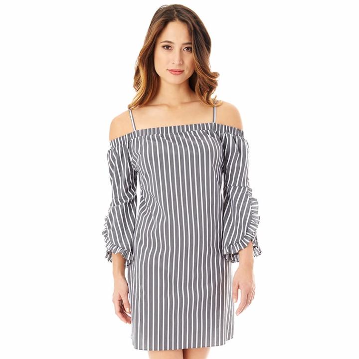 Juniors' Iz Byer Poplin Off-the-shoulder Dress, Teens, Size: Xs, White Blue Stripe