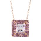 Rose De France And Amethyst 14k Rose Gold Over Silver Square Halo Pendant Necklace, Women's, Size: 18