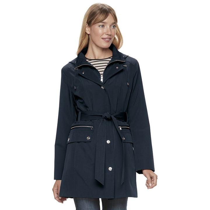 Women's Tower By London Fog Hooded Rain Jacket, Size: Xl, Blue (navy)