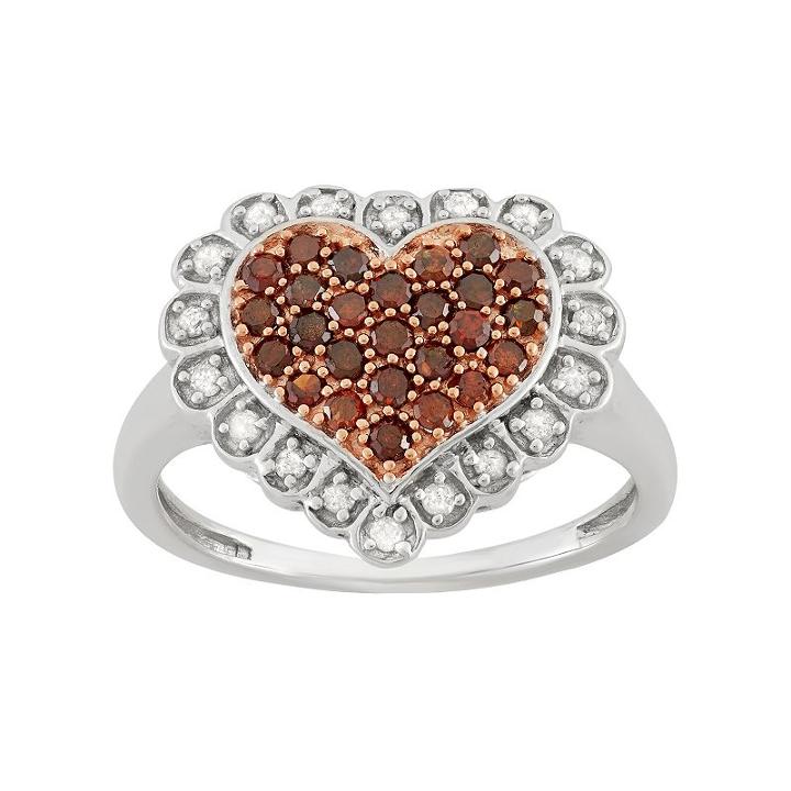 1/2 Carat T.w. Red & White Diamond Sterling Silver Scalloped Heart Ring, Women's, Size: 6