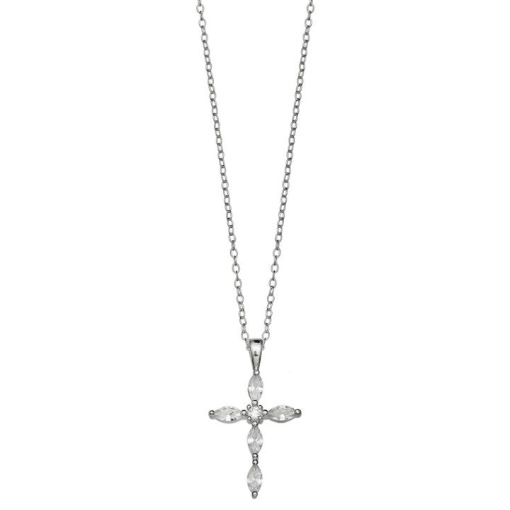 Primrose Sterling Silver Cubic Zirconia Cross Pendant Necklace, Women's, Size: 18, White