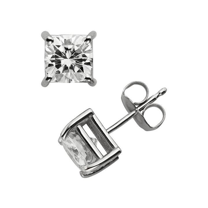 Forever Brilliant 14k White Gold 2 1/5-ct. T.w. Cushion-cut Lab-created Moissanite Stud Earrings, Women's