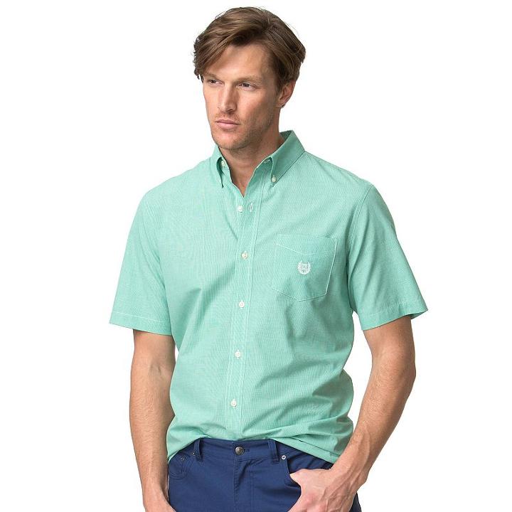 Men's Chaps Classic-fit Houndstooth Easy-care Button-down Shirt, Size: Large, Green