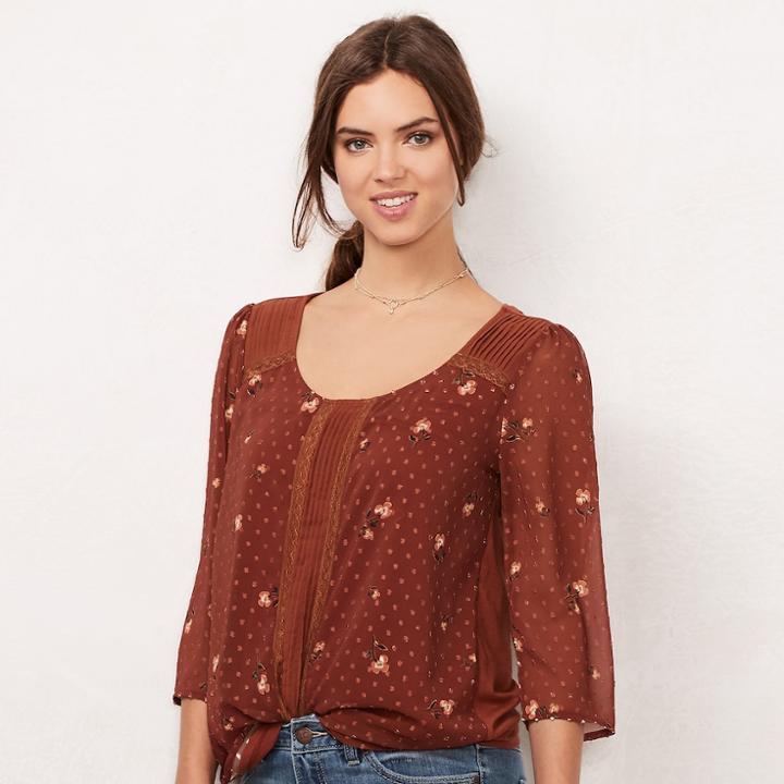 Women's Lc Lauren Conrad Swiss Dot Pintuck Top, Size: Xl, Red