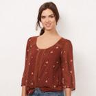 Women's Lc Lauren Conrad Swiss Dot Pintuck Top, Size: Xl, Red
