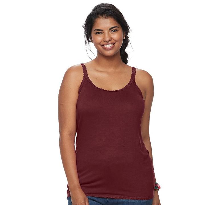 Juniors' Plus Size So&reg; Lace Trim Camisole, Teens, Size: 3xl, Dark Pink