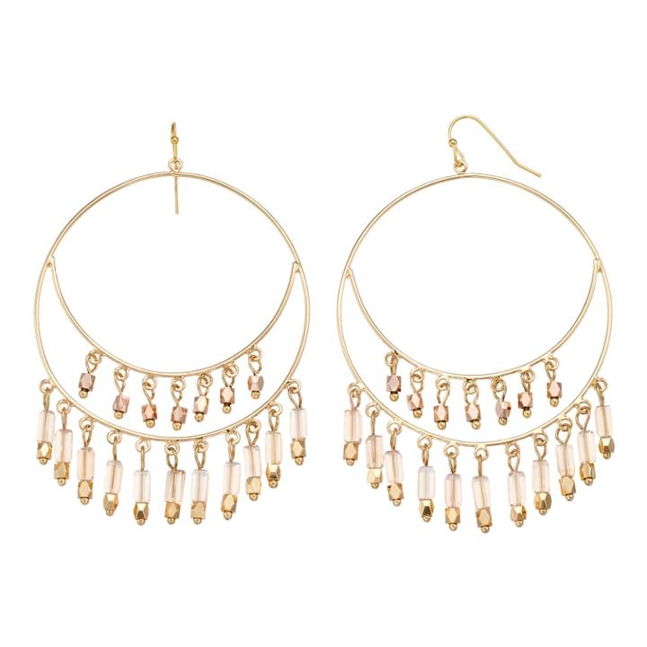 Jennifer Lopez Tiered Fringe Nickel Free Hoop Drop Earrings, Women's, Gold