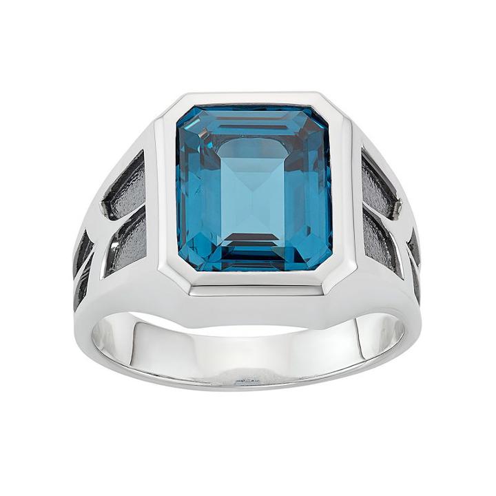 Men's Two Tone Sterling Silver Lab-created Blue Topaz Ring, Size: 9