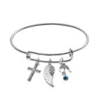 Cross, Dove & Wing Charm Bangle Bracelet, Women's, Silver
