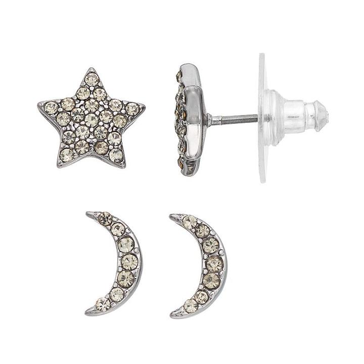 Simply Vera Vera Wang Nickel Free Pave Celestial Stud Earring Set, Women's, Oxford