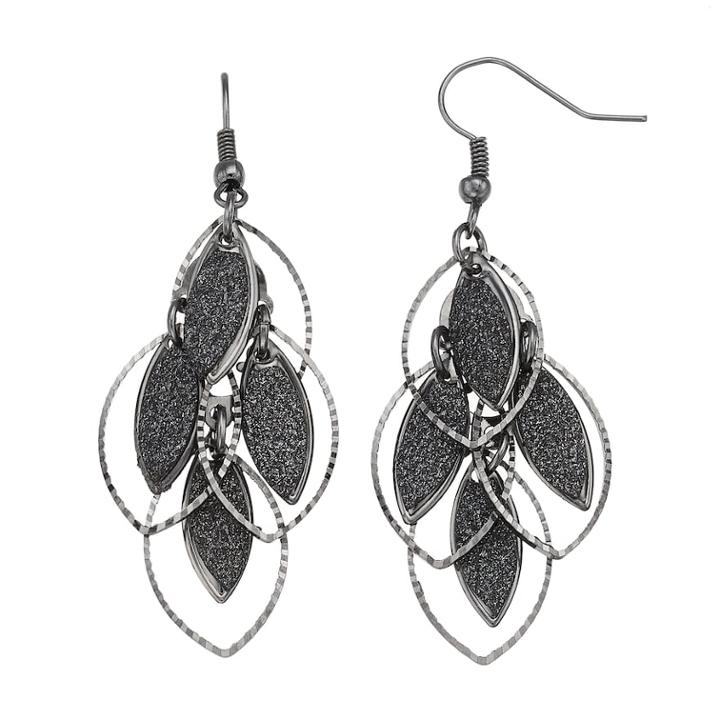 Glittery Marquise Nickel Free Kite Earrings, Women's, Dark Grey