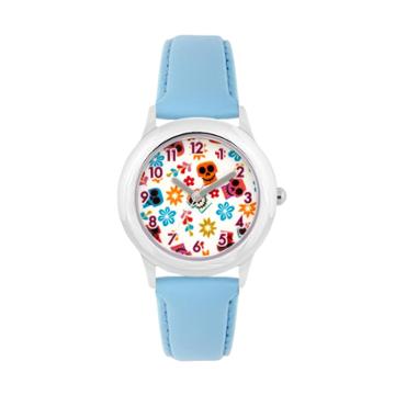 Disney Pixar Coco Kids' Flowers & Sugar Skulls Leather Watch, Girl's, Size: Medium, Blue
