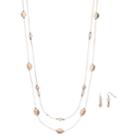 Beaded Long Double Strand Necklace & Drop Earring Set, Women's, Light Pink