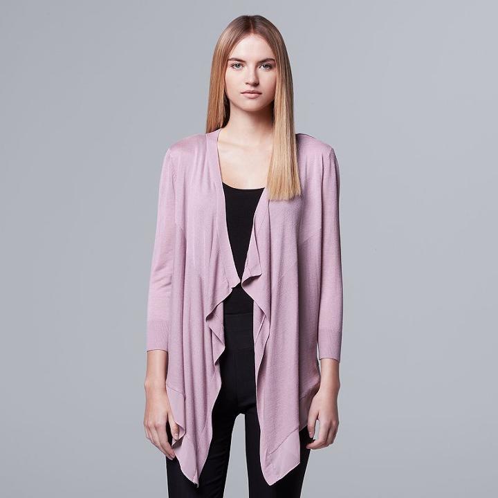 Women's Simply Vera Vera Wang Mix-media Flyaway Cardigan, Size: Xl, Grey