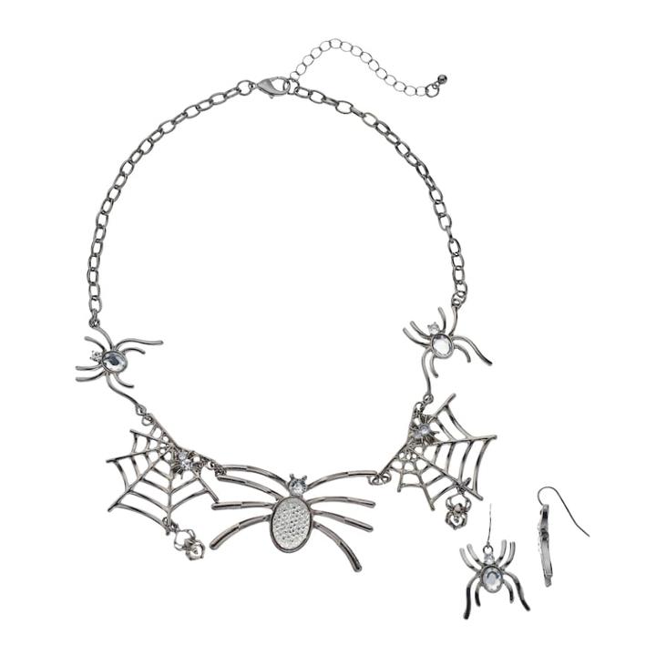 Spider Pendant Necklace & Drop Earring Set, Women's, Red