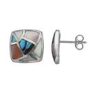 Abalone & Mother-of-pearl Sterling Silver Square Stud Earrings, Women's, Pink