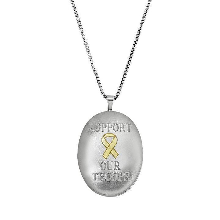 14k Gold Over Silver And Sterling Silver Oval Support Our Troops Locket, Women's, Size: 18, Grey