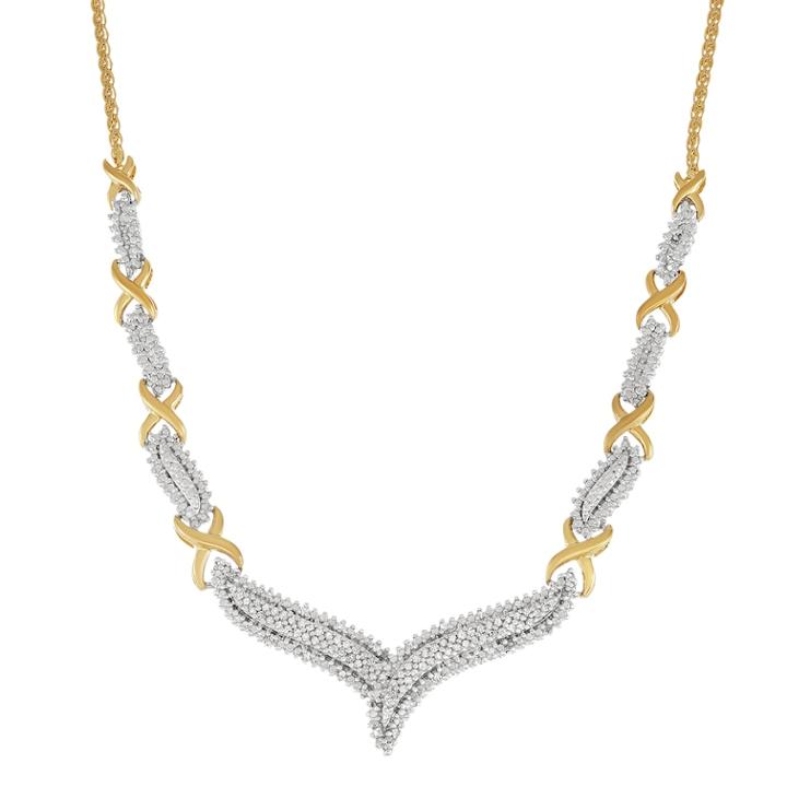 Two Tone Sterling Silver 1/2 Carat T.w. Diamond V Necklace, Women's, Size: 18, White