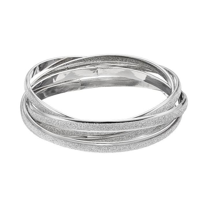 Plus Size Glitter Intertwined Bangle Bracelet, Women's, Silver