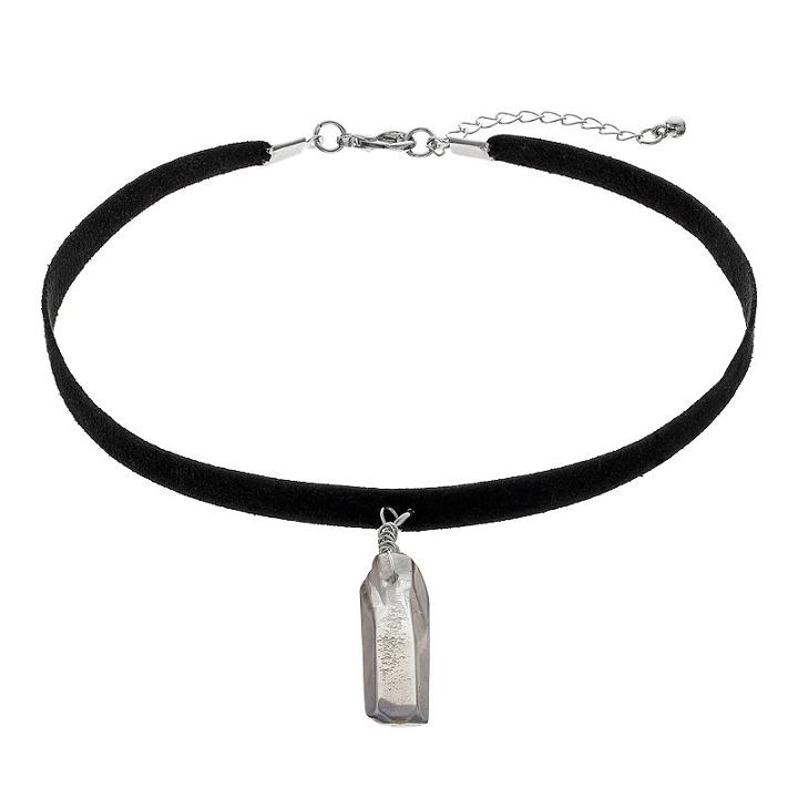 Men's Black Faux Suede Simulated Stone Choker Necklace