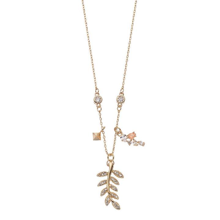 Lc Lauren Conrad Leaf, Pyramid & Pink Crackle Stone Charm Necklace, Women's, Light Pink