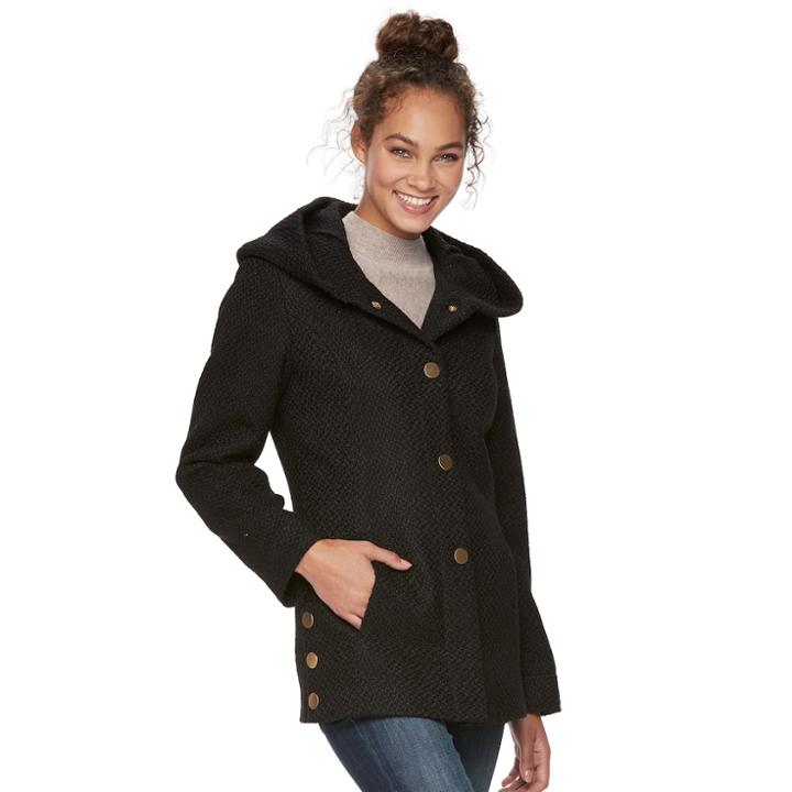 Women's Apt. 9&reg; Faux-wool Hooded Jacket, Size: Medium, Black