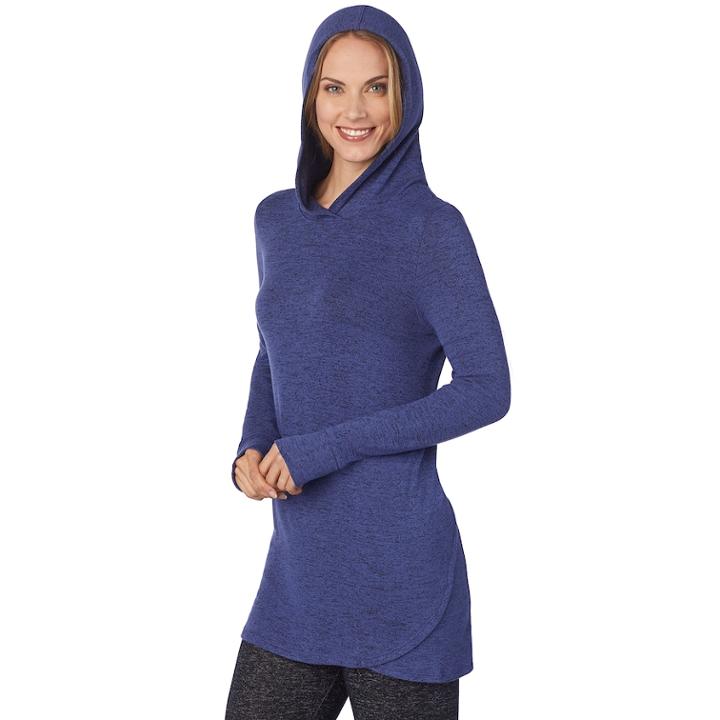 Women's Cuddl Duds Soft Knit Long Sleeve Tunic Hoodie, Size: Large, Dark Blue