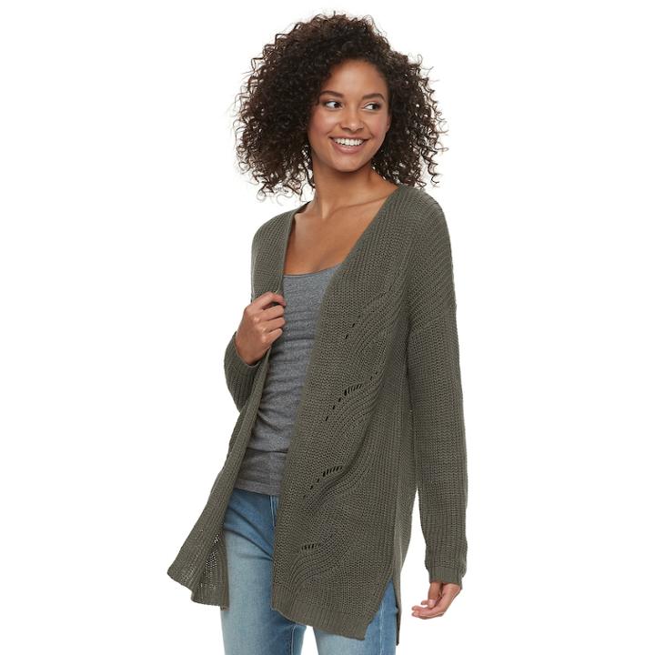 Juniors' Pink Republic Pointelle Cardigan, Teens, Size: Medium, White