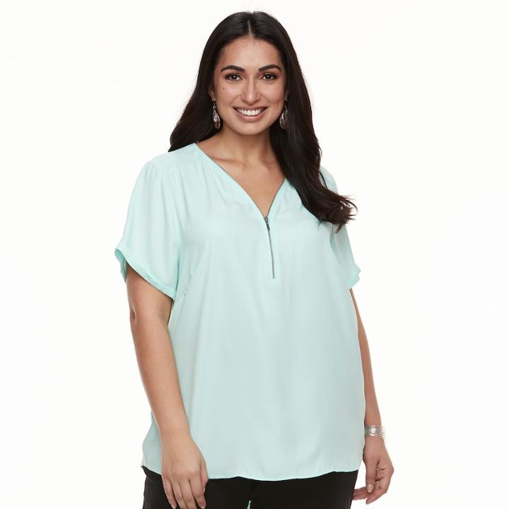 Plus Size Apt. 9&reg; Half-zip Crepe Top, Women's, Size: 1xl, Light Blue