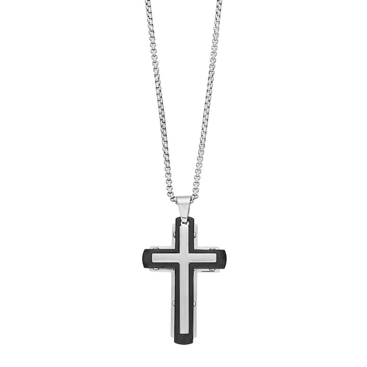 1913 Stainless Steel Two Tone Men's Cross Pendant Necklace, Size: 24, Silver