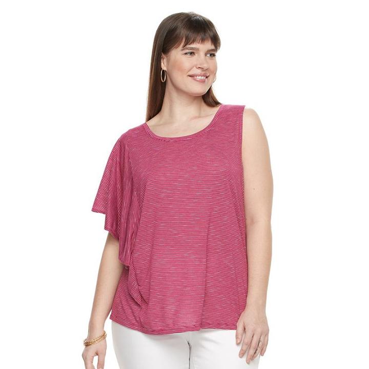 Plus Size Apt. 9&reg; Striped One-shoulder Top, Women's, Size: 3xl, Pink