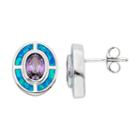 Cubic Zirconia & Lab-created Blue Opal Sterling Silver Oval Stud Earrings, Women's, Multicolor